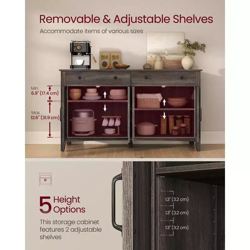 Meuble de bar à café, armoire de rangement de cuisine avec 2 tiroirs