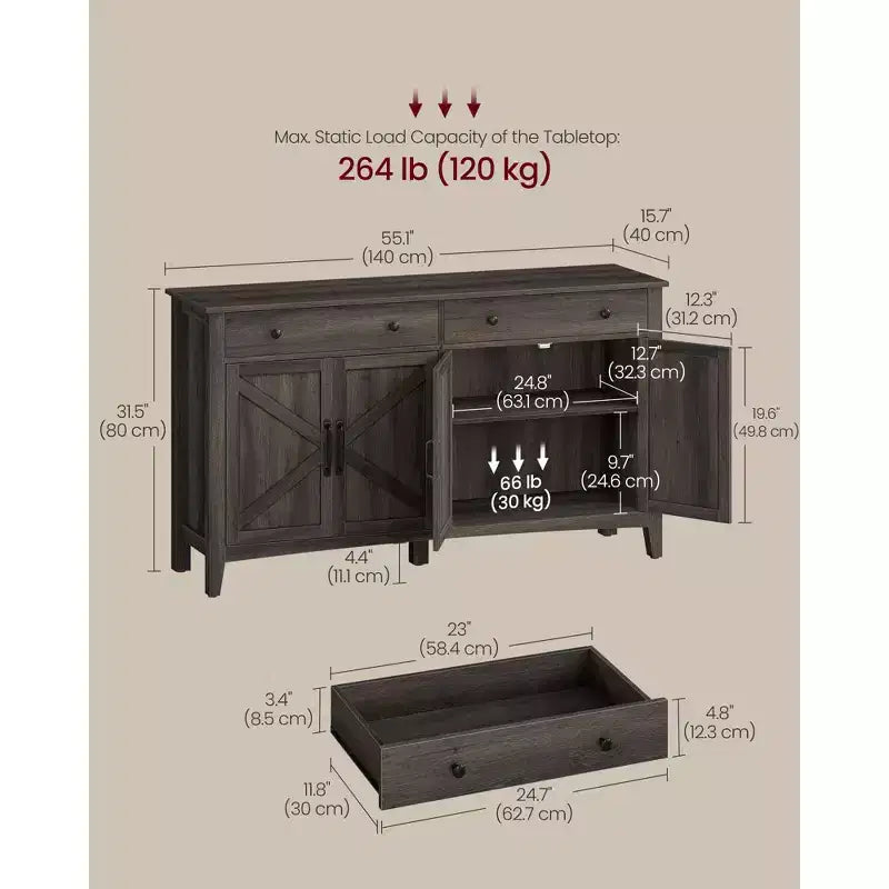 Meuble de bar à café, armoire de rangement de cuisine avec 2 tiroirs