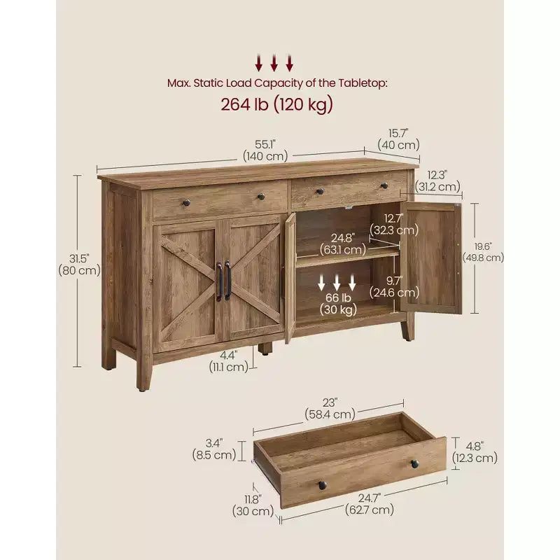 Meuble de bar à café, armoire de rangement de cuisine avec 2 tiroirs
