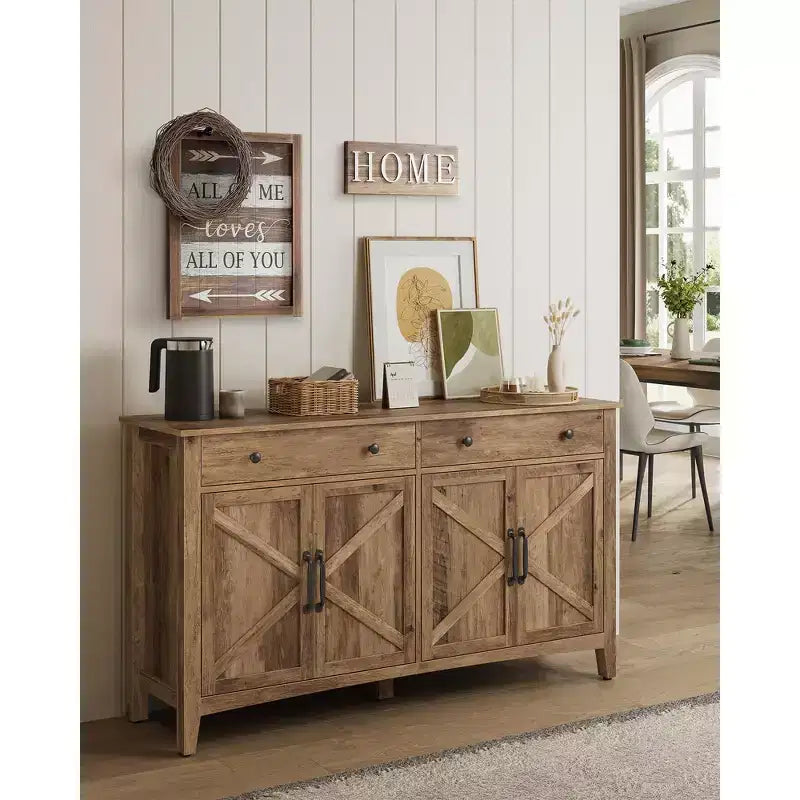 Coffee Bar Cabinet, Kitchen Storage Cabinet with 2 Drawers, Farmhouse Cabinet Sideboard with Adjustable Shelves for Kitchen