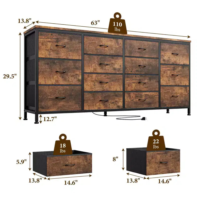 Commode avec 14 tiroirs en tissu, grande commode TV