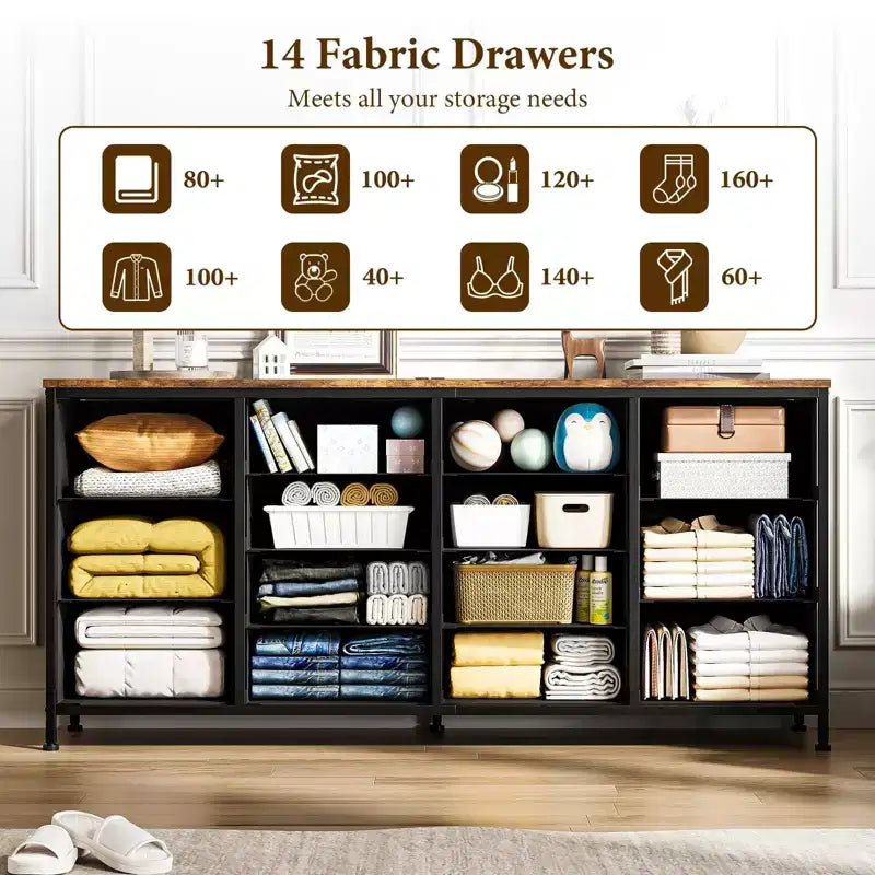 Commode avec 14 tiroirs en tissu, grande commode TV