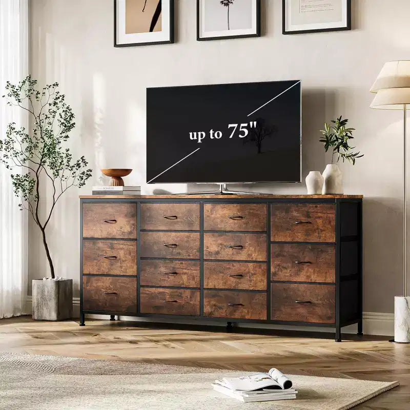 Commode avec 14 tiroirs en tissu, grande commode TV