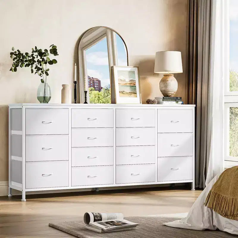 Commode avec 14 tiroirs en tissu, grande commode TV