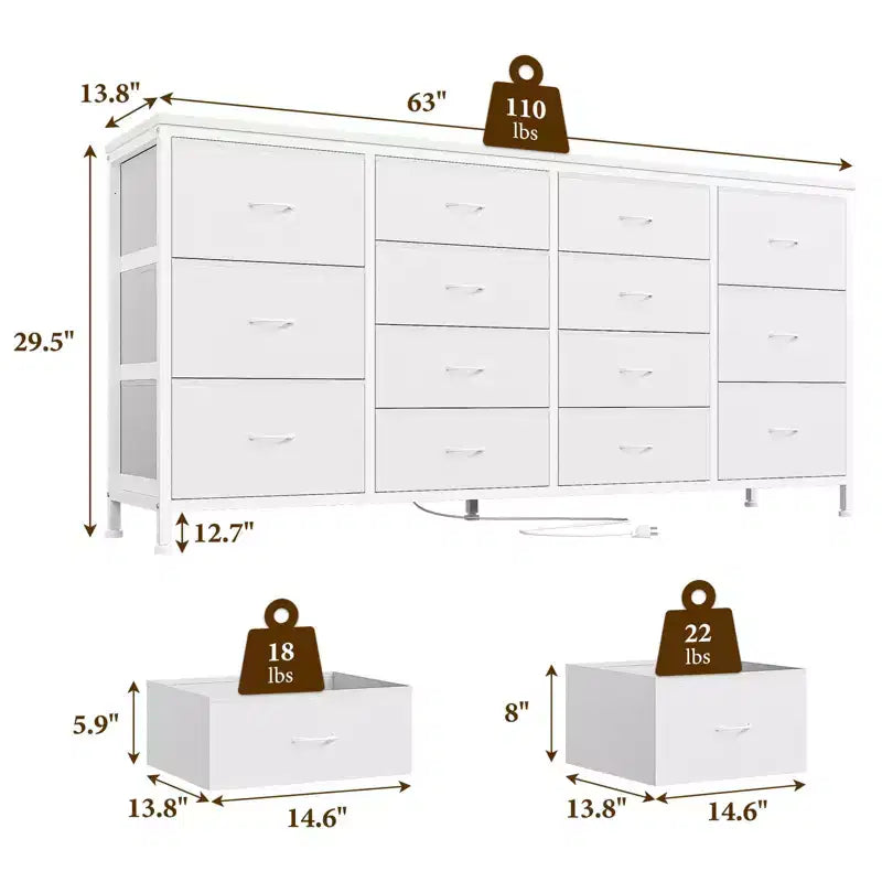 Commode avec 14 tiroirs en tissu, grande commode TV