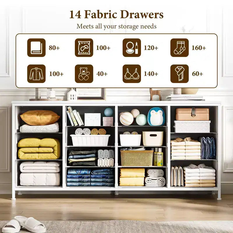 Commode avec 14 tiroirs en tissu, grande commode TV
