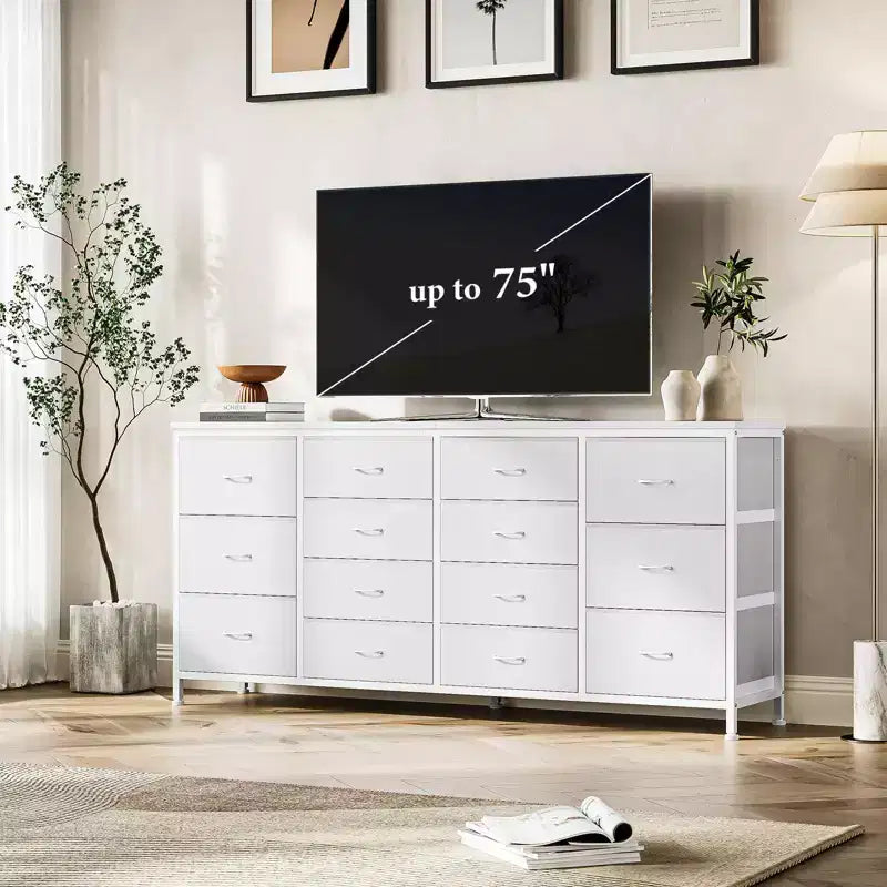 Commode avec 14 tiroirs en tissu, grande commode TV