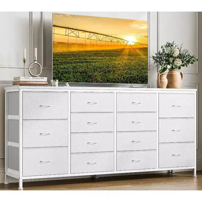 Commode avec 14 tiroirs en tissu, grande commode TV