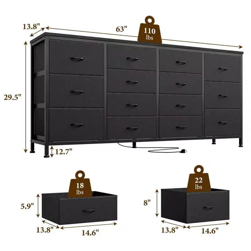 Commode avec 14 tiroirs en tissu, grande commode TV