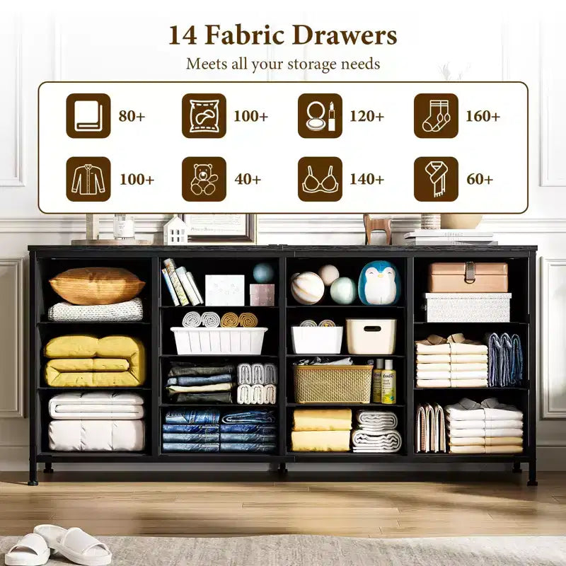 Commode avec 14 tiroirs en tissu, grande commode TV