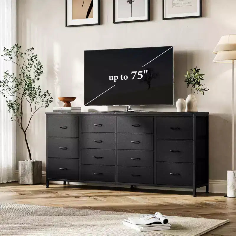 Commode avec 14 tiroirs en tissu, grande commode TV