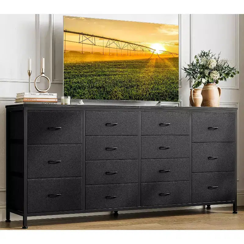Commode avec 14 tiroirs en tissu, grande commode TV