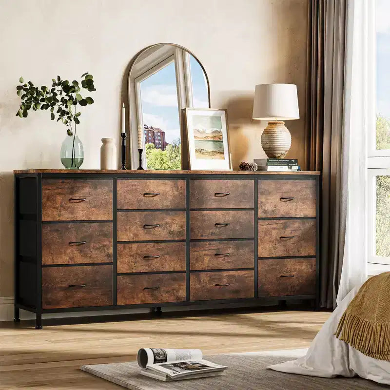 Commode avec 14 tiroirs en tissu, grande commode TV