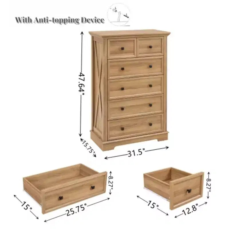 Commode à 6 tiroirs, Armoire de rangement à 6 tiroirs, Chiffonnier haut
