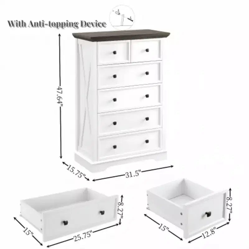 Commode à 6 tiroirs, Armoire de rangement à 6 tiroirs, Chiffonnier haut