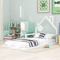 Okak Twin Size Bed Frame with Storage Headboard, Twin Size Wood Floor Bed with House-shaped Headboard for Bedroom, White