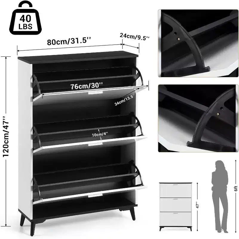 Meuble à Chaussures, Meuble de Rangement pour Chaussures avec 3 Tiroirs Basculants