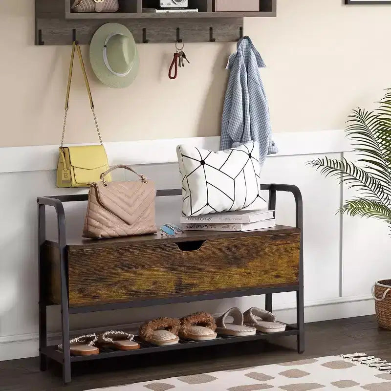 Banc à chaussures avec rangement, meuble à chaussures en bois de 84 cm