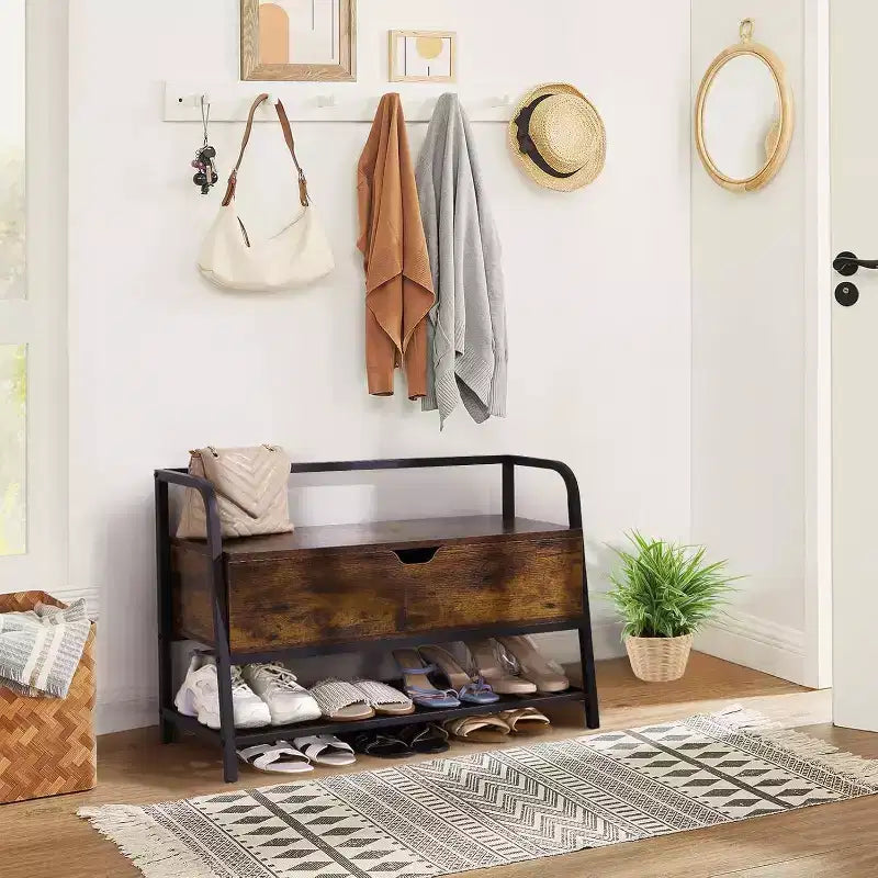 Banc à chaussures avec rangement, meuble à chaussures en bois de 84 cm