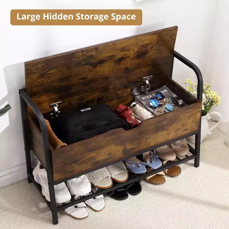 Banc à chaussures avec rangement, meuble à chaussures en bois de 84 cm