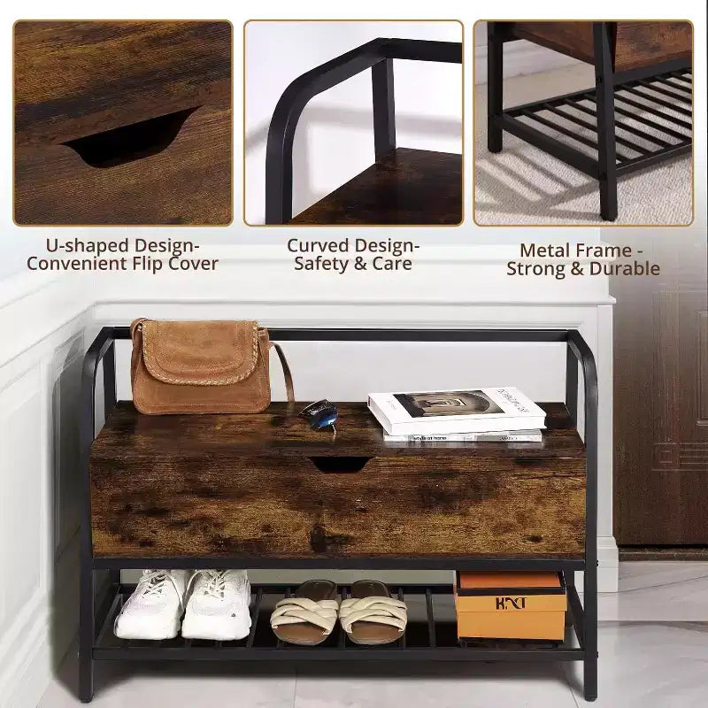 Banc à chaussures avec rangement, meuble à chaussures en bois de 84 cm