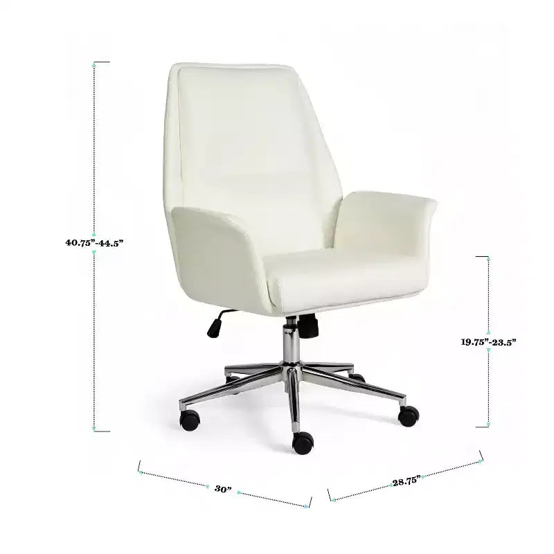 Chaise de bureau rembourrée Maxine en blanc/nickel poli