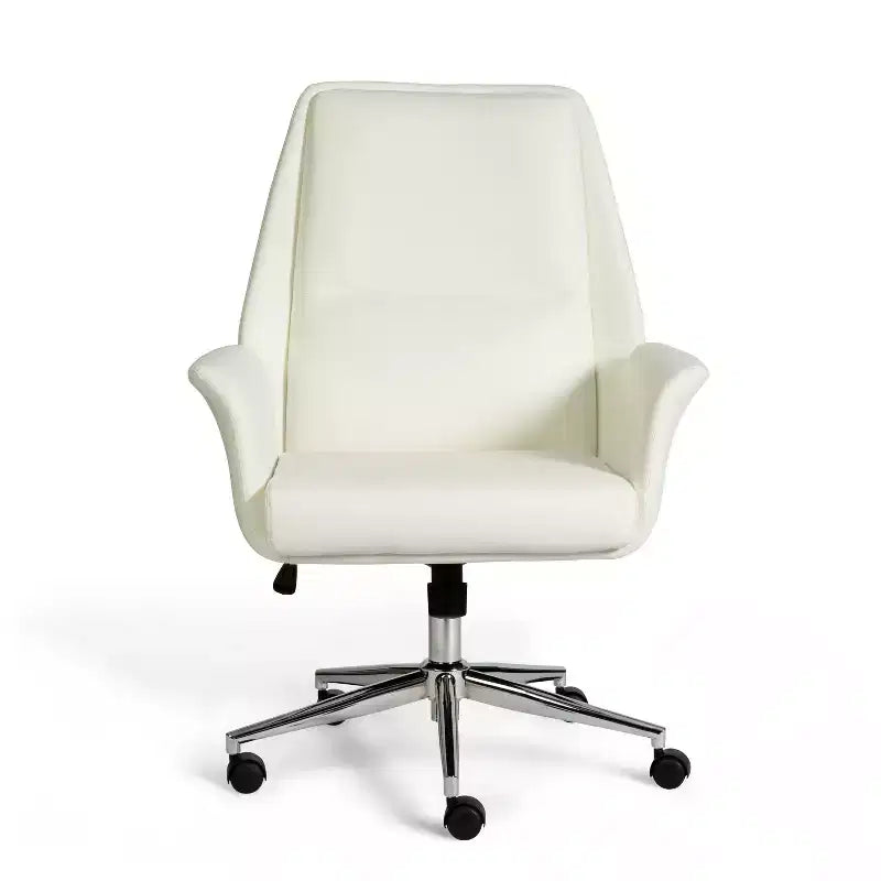 Chaise de bureau rembourrée Maxine en blanc/nickel poli