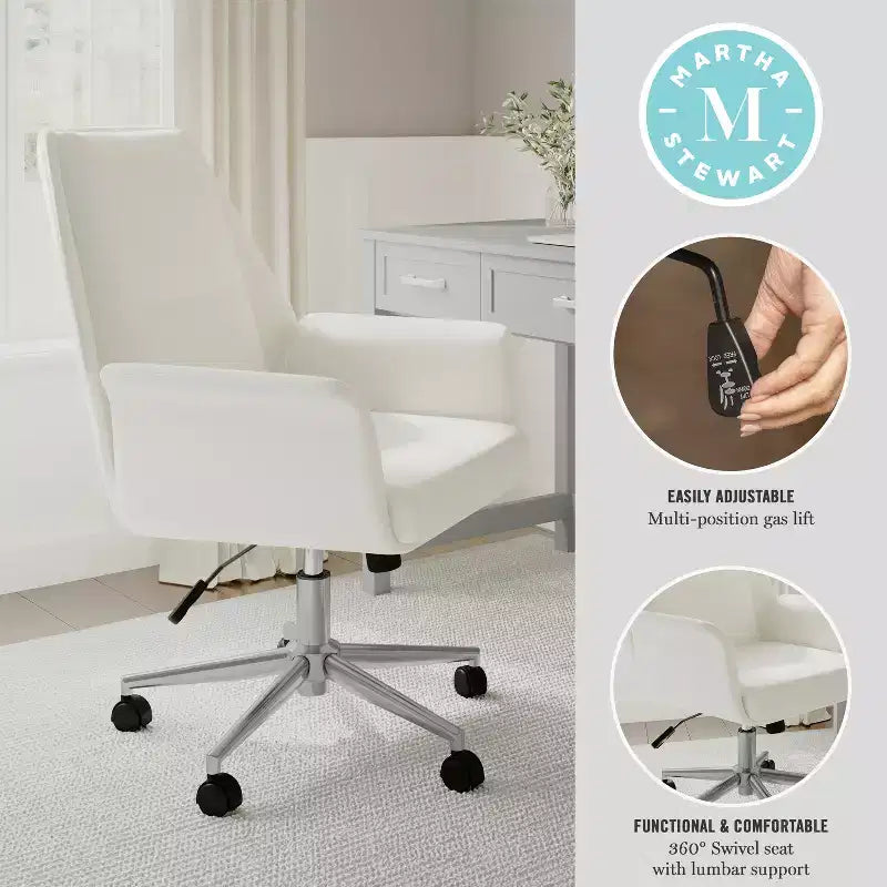 Chaise de bureau rembourrée Maxine en blanc/nickel poli