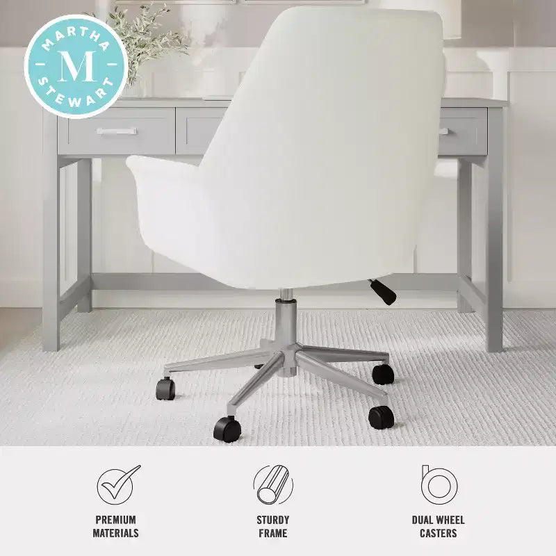 Chaise de bureau rembourrée Maxine en blanc/nickel poli