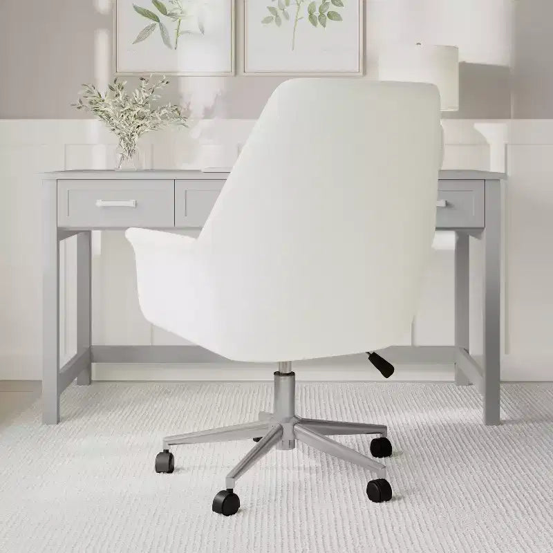 Chaise de bureau rembourrée Maxine en blanc/nickel poli
