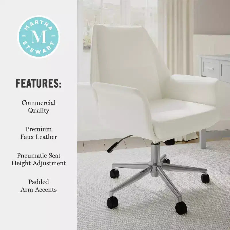 Chaise de bureau rembourrée Maxine en blanc/nickel poli