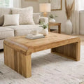 Royal Hampton Coffee Table Handcrafted Natural Acacia Wood Rectangular Curved Waterfall Top, 36 Inch