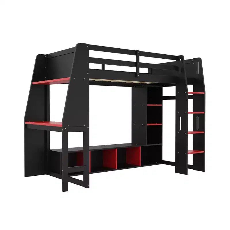 Lit mezzanine gamer en bois avec bureau LED
