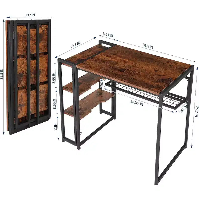 Bureau informatique pliant de 89 cm avec étagère de rangement