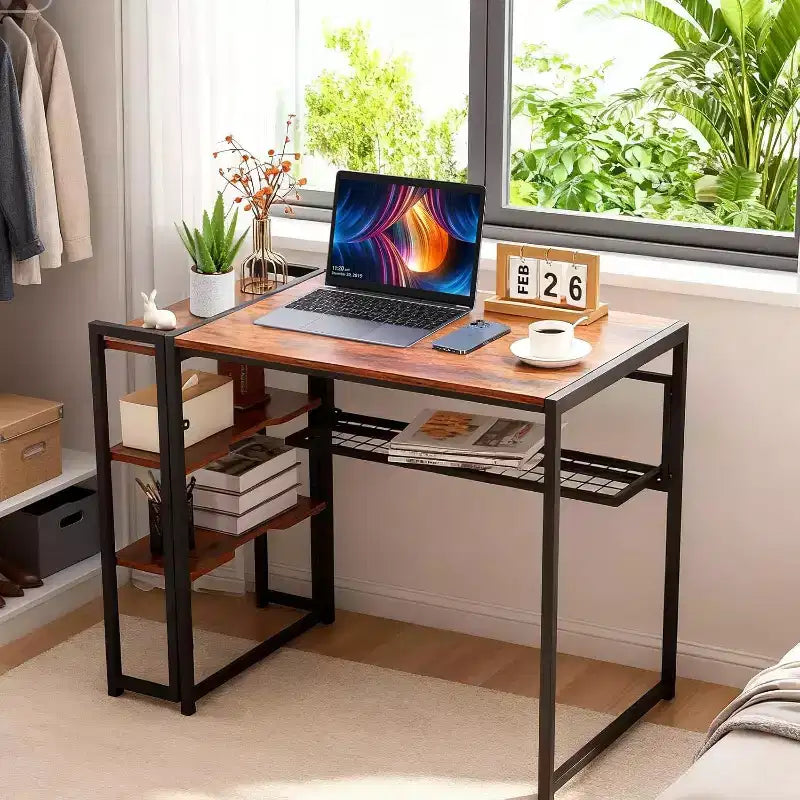 Bureau informatique pliant de 89 cm avec étagère de rangement