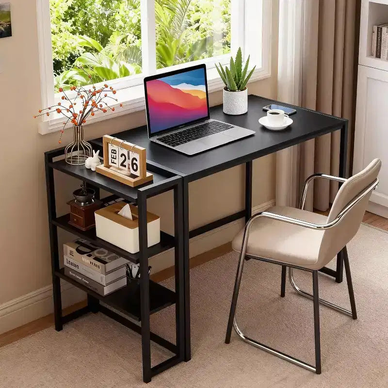 Bureau informatique pliant de 89 cm avec étagère de rangement