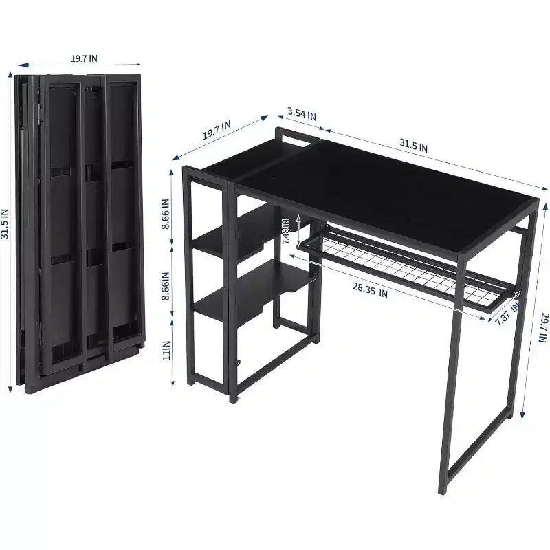 Bureau informatique pliant de 89 cm avec étagère de rangement