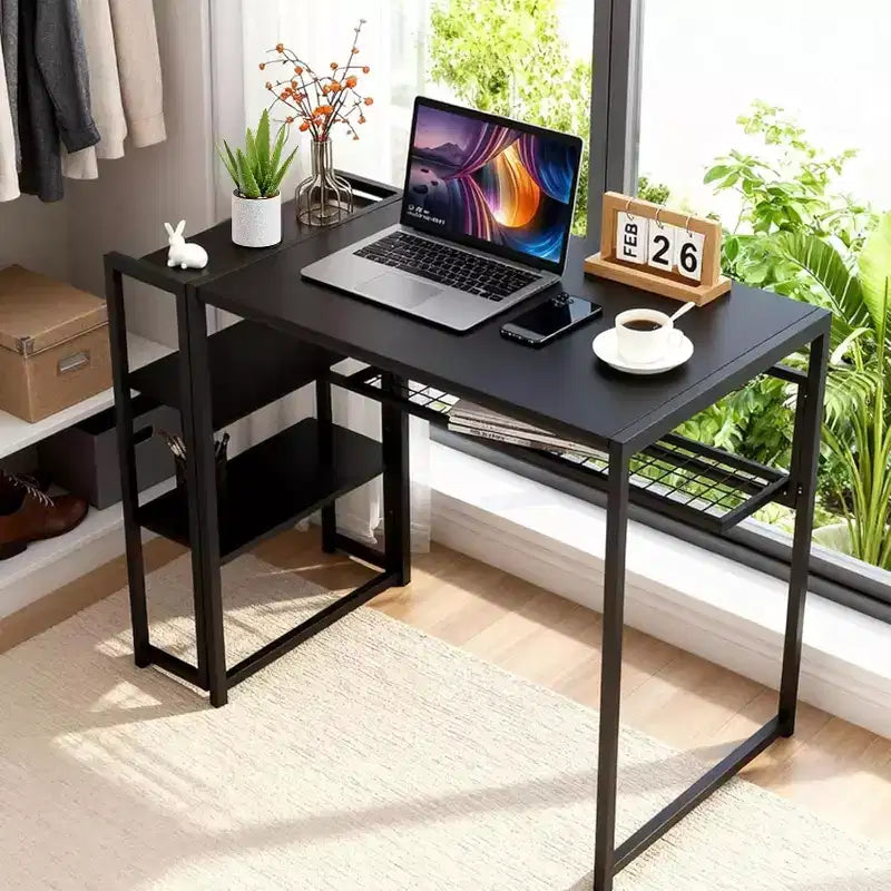 Bureau informatique pliant de 89 cm avec étagère de rangement