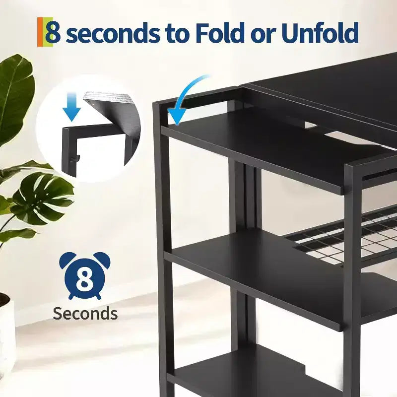 Bureau informatique pliant de 89 cm avec étagère de rangement