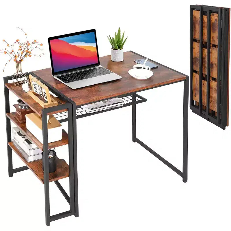 Bureau informatique pliant de 89 cm avec étagère de rangement