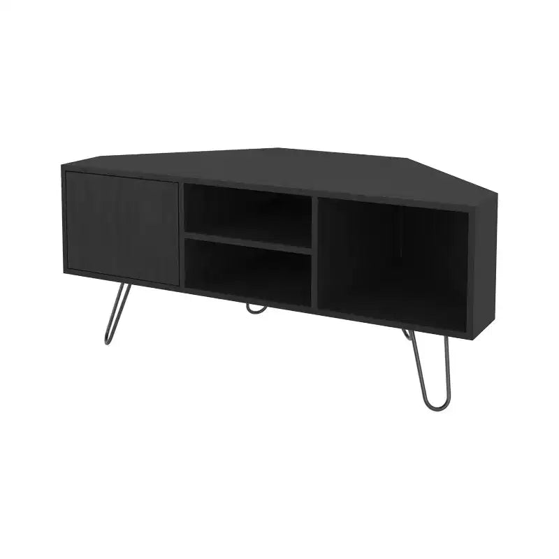 Meuble TV avec portes et espace de rangement ouvert, surface résistante aux rayures