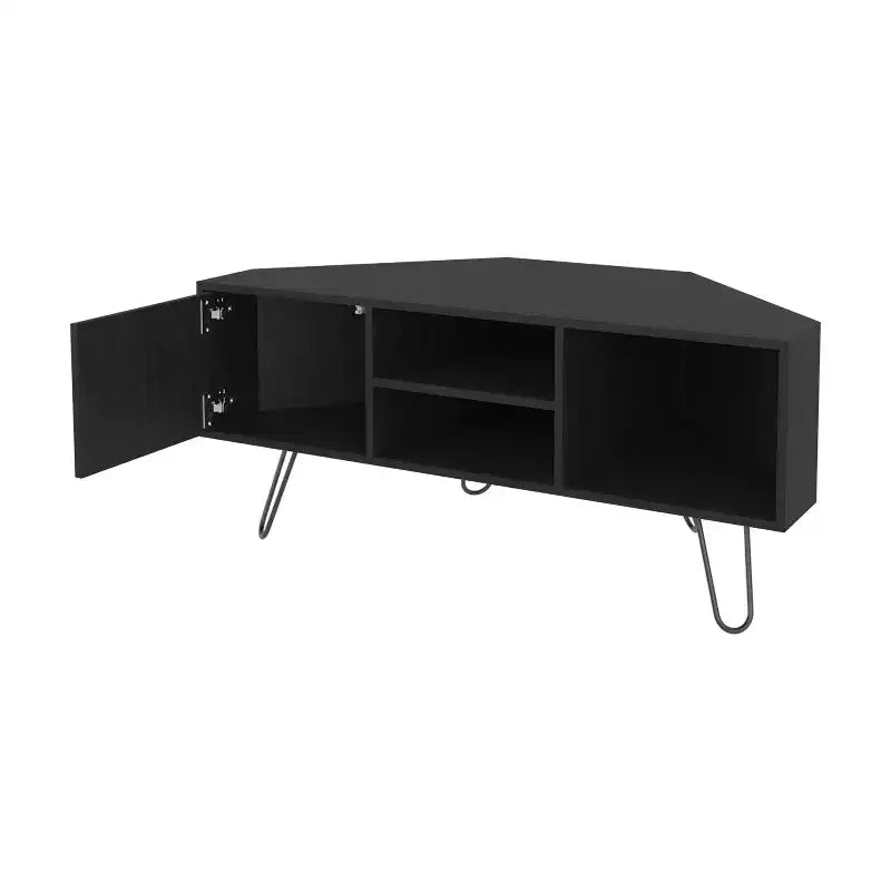 Meuble TV avec portes et espace de rangement ouvert, surface résistante aux rayures