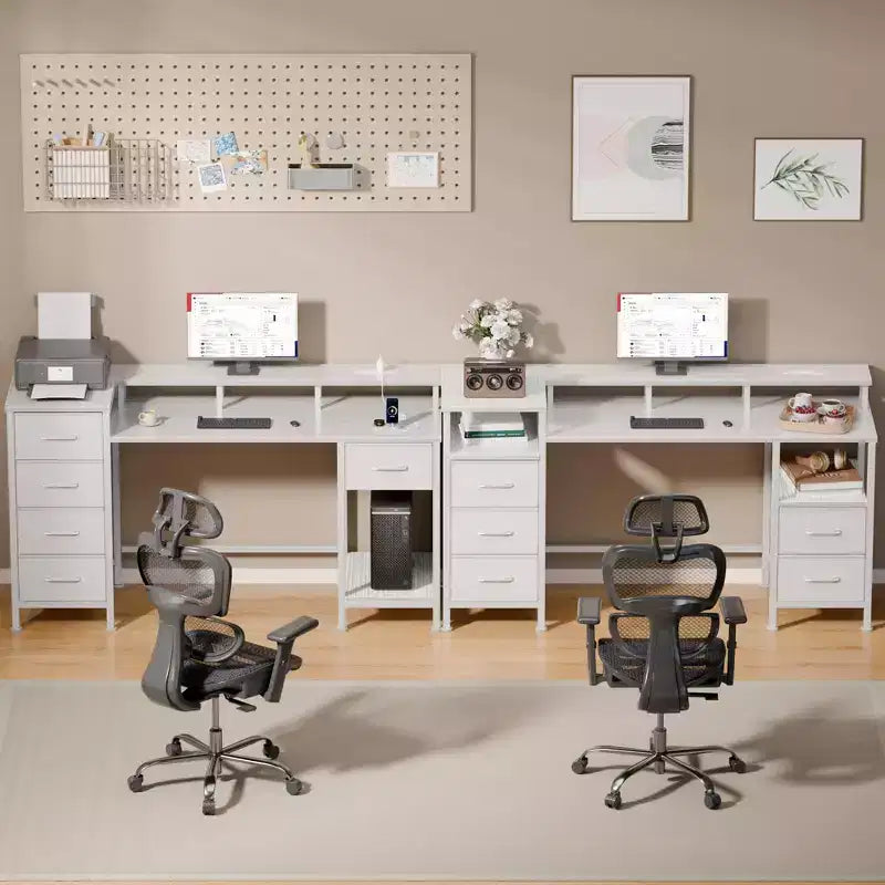 Bureau d'ordinateur blanc de 47 pouces avec station de chargement, bureau de jeu réversible