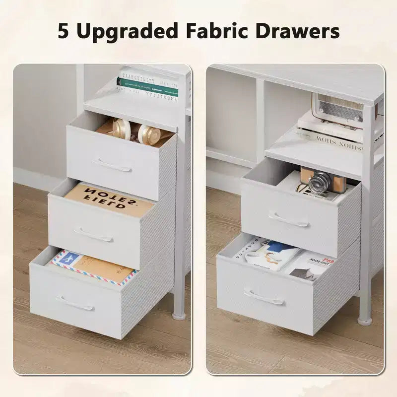 Bureau d'ordinateur blanc de 47 pouces avec station de chargement, bureau de jeu réversible