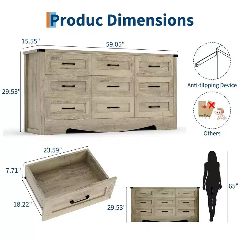 Commode à tiroirs, coffre en bois de style ferme moderne du milieu du siècle