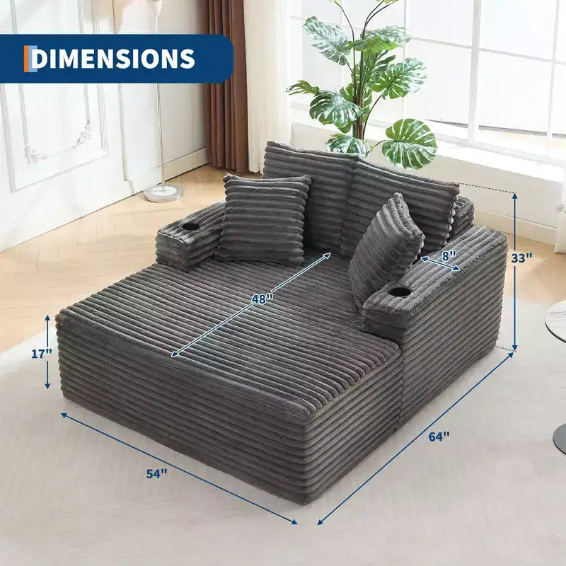 Méridienne moderne en velours côtelé de 60 pouces avec ports USB