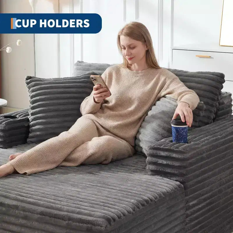 Méridienne moderne en velours côtelé de 60 pouces avec ports USB