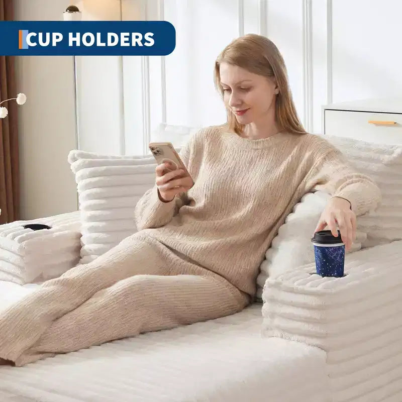 Méridienne moderne en velours côtelé de 60 pouces avec ports USB