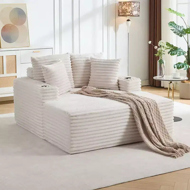 Méridienne moderne en velours côtelé de 60 pouces avec ports USB