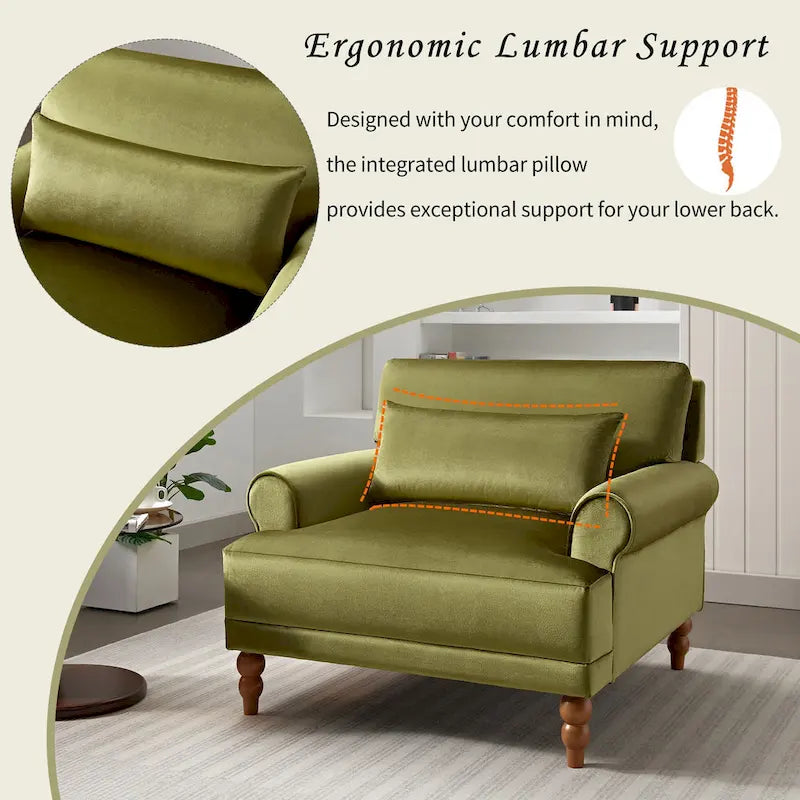 Fauteuil d'appoint en velours avec support lombaire ergonomique